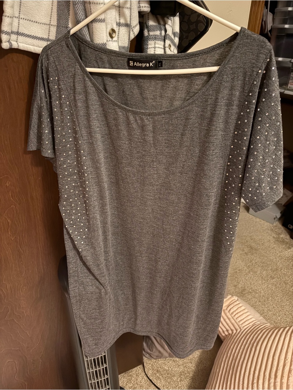 Allegra K Gray Short Sleeve Scoop Neck Top with Side Stud Accents XL
